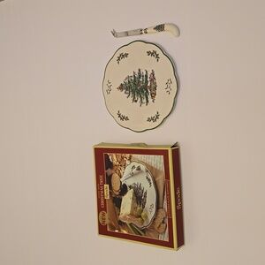 Spode Christmas Tree Appetizer Plate with Knife